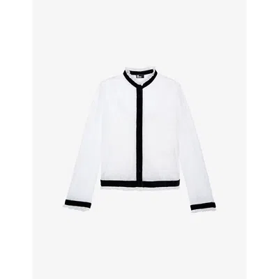 The Kooples Womens Frilled-collar Contrast-trim Lace Shirt Ecru