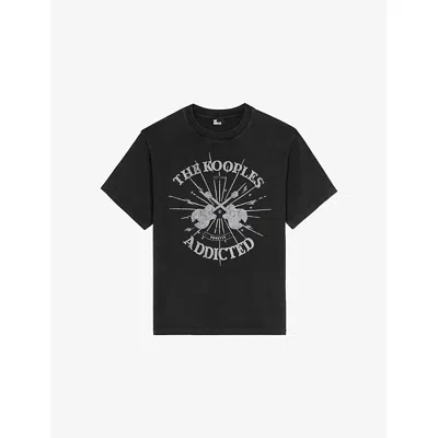 The Kooples Womens Black Washed Graphic-print Short-sleeve Cotton T-shirt