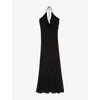 The Kooples Womens  Halter-neck Ruffle-trim Silk-blend Maxi Dress