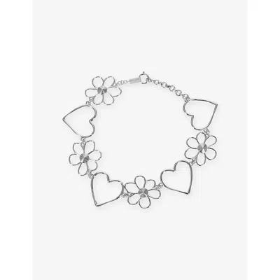 The Kooples Womens Silver Heart And Flower Brass Choker Necklac