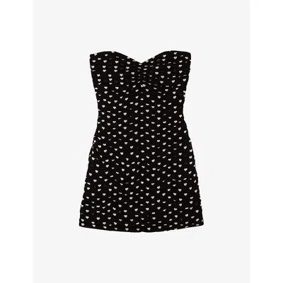 The Kooples Womens Black White Heart-print Strapless Woven Mini Dress Xs In Multi