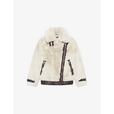The Kooples Womens White High-collar Faux-fur Jacket In Gold