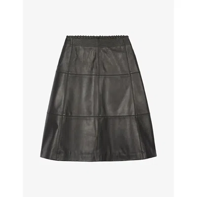 The Kooples Womens  High-rise A-line Leather Midi Skirt In Black