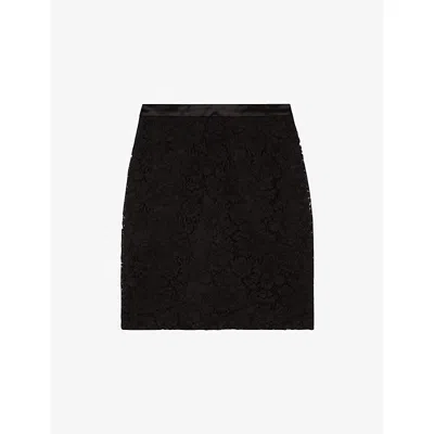 The Kooples Womens  High-rise Lace Mini Skirt In Black