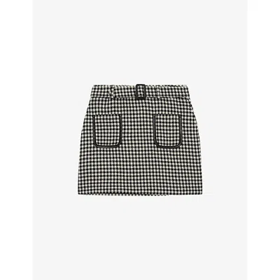 The Kooples Womens Black White Houndstooth Mid-rise Wool-blend Mini Skirt In Multi