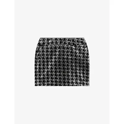 The Kooples Womens Black White Houndstooth Sequin-embellished Mini Skirt In Multi