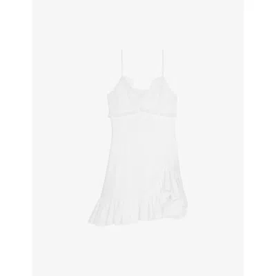 The Kooples Womens  Lace-embroidered Frill-hem Woven Mini Dress