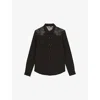 The Kooples Womens Lace-panel Patch-pocket Silk Shirt Black In Black