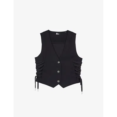 The Kooples Womens  Lace-up Slim-fit Woven Waistcoat In Black