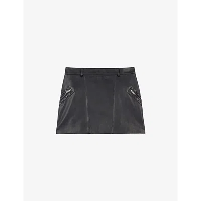 The Kooples Womens Leather Mini Skirt Black Stone