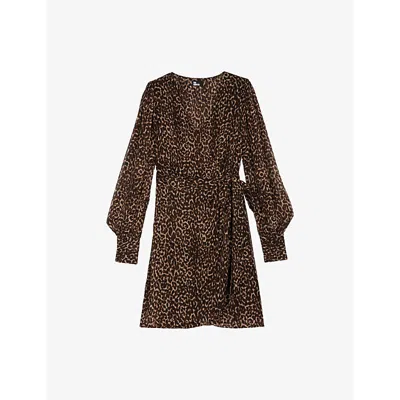 The Kooples Womens Leopard-print Long-sleeve Mesh Mini Dress