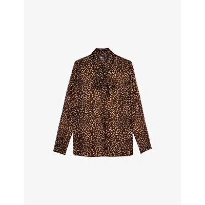 The Kooples Womens Leopard-print Long-sleeve Satin Shirt