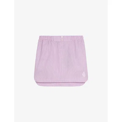 The Kooples Womens Pink Black Logo-embroidered Elasticated-waist Striped Cotton Shorts
