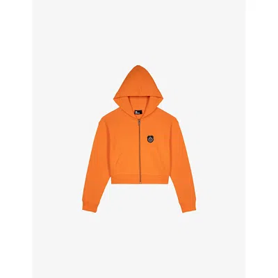 The Kooples Womens Orange Logo-embroidered Regular-fit Cotton Hoody Xs