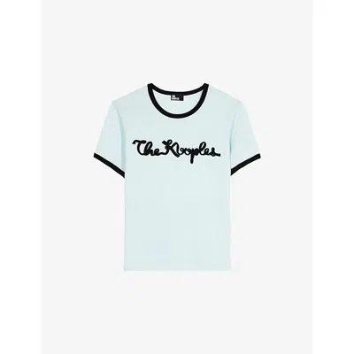 The Kooples Womens Baby Blue Logo-embroidered Round-neck Cotton T-shirt