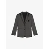 The Kooples Womens Dark Grey Logo-embroidered Single-breasted Striped Stretch-cotton Blazer