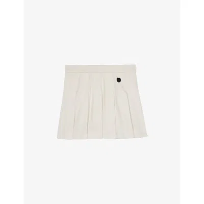 The Kooples Womens Logo Pleated Cotton-wool Blend Mini Skirt Ecru