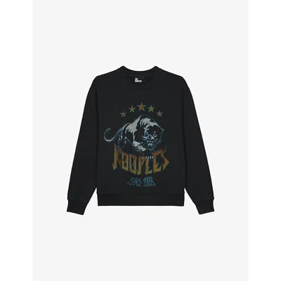 The Kooples Womens Logo-print Cotton-jersey Sweatshirt Black Washed