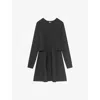 The Kooples Womens Black Long-sleeved Flared-skirt Mesh Mini Dress Xs In Gray