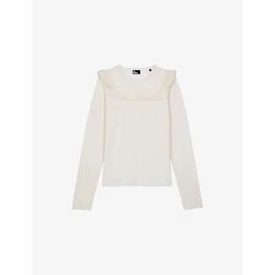 The Kooples Womens Long-sleeved Lace-insert Cotton T-shirt White