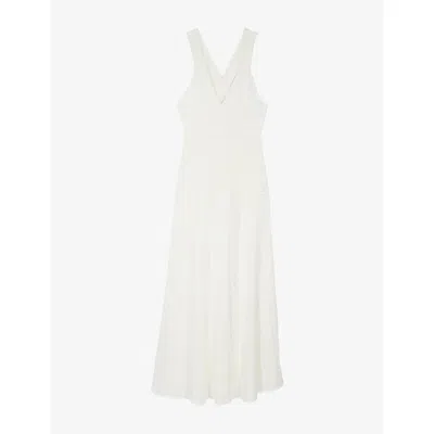The Kooples Womens Light Beige Openwork Cross-back Mesh Maxi Dress In White