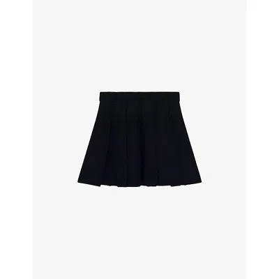 The Kooples Womens Navy Pleated Cotton Mini Skirt In Blue
