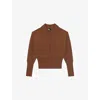 The Kooples Womens Camel Polo-collar Button-up Wool-blend Jumper In Brown