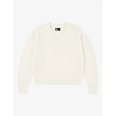 The Kooples Womens  Ribbed V-neck Wool Jumper In Neutral