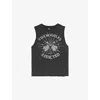 The Kooples Womens Black Washed Round-neck Graphic-print Sleeveless Cotton T-shirt