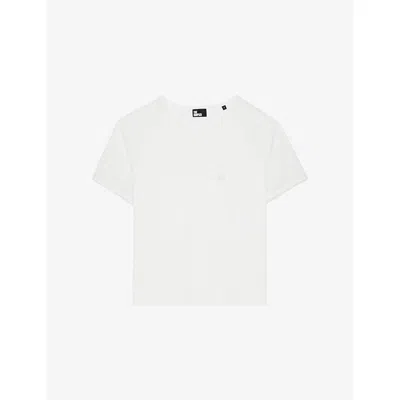 The Kooples Womens Ecru Round-neck Lace-sleeve Cotton T-shirt