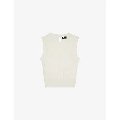 The Kooples Womens White Round-neck Slim-fit Sleeveless Knitted Top Xs