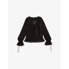 The Kooples Womens Black Stone Ruffle-trim Long-sleeve Woven Top In Black Stone