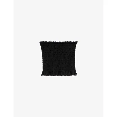 The Kooples Womens Black Ruffle-trim Shirred Sleeveless Cotton Top Xs