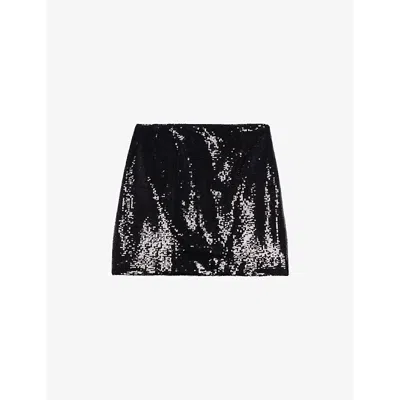 The Kooples Womens Sequin-embellishment Woven Mini Skirt Black Stone
