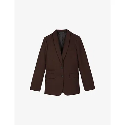 The Kooples Womens  Shawl-lapel Regular-fit Woven Blazer In Brown