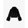 The Kooples Womens Black Sherpa-collar Patch-pocket Wool-blend Jacket In Black