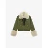 The Kooples Womens Kaki Sherpa-collar Patch-pocket Wool-blend Jacket Xs In Green