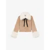 The Kooples Womens Beige Linen Sherpa-collar Patch-pocket Wool-blend Jacket Xs In Multi