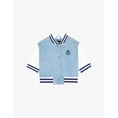 The Kooples Womens Blue White Short-sleeved Cropped Denim Jacket