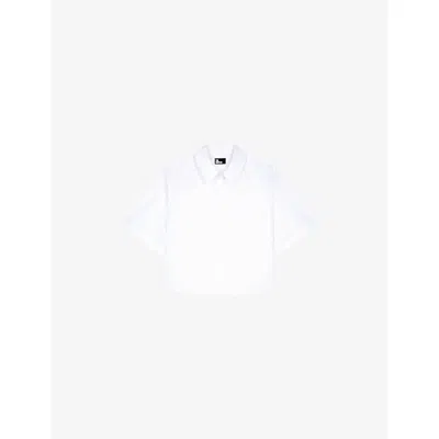 The Kooples Womens White Short-sleeved Cropped Stretch-cotton Shirt