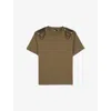 The Kooples Womens Kaki Shoulder-embellished Short-sleeve Cotton T-shirt In Kaki