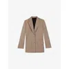 The Kooples Womens Beige-brown Single-breasted Check Cotton-wool Blend Blazer In Beige-brown