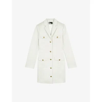 The Kooples Womens  Single-breasted Long-sleeve Linen-blend Mini Dress In Beige