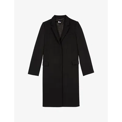 The Kooples Womens Single-breasted Notch-collar Wool-blend Coat Black