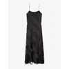 The Kooples Womens Sleeveless Lace-trim Silk Maxi Dress Black In Black