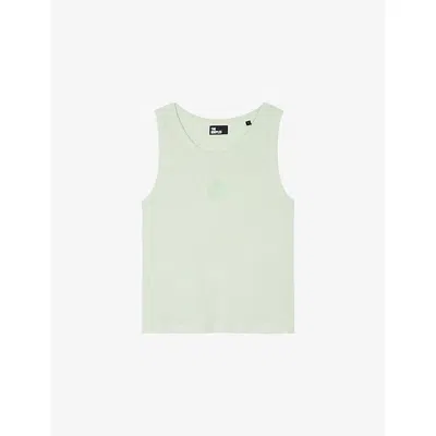 The Kooples Womens Almond Green Sleeveless Logo-embroidered Cotton T-shirt