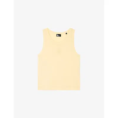 The Kooples Womens Light Yellow Sleeveless Logo-embroidered Cotton T-shirt In Neutral