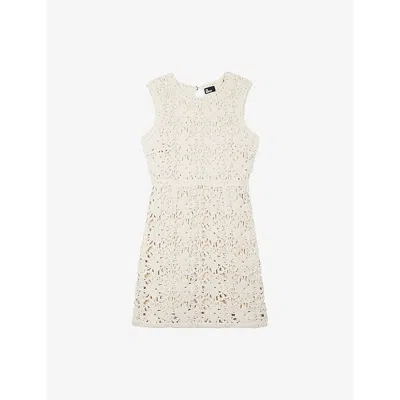 The Kooples Womens Light Beige Sleeveless Round-neck Crochet Mini Dress In Neutral
