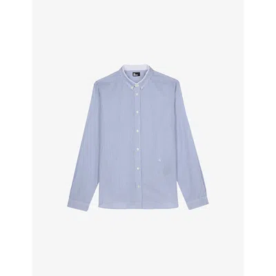 The Kooples Womens Straight-cut Slim-fit Striped Cotton Shirt Blue White