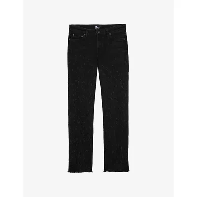 The Kooples Womens Black Washed Straight-leg Slim-fit Low-rise Stretch-denim Jeans